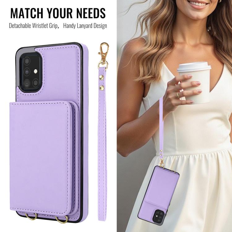For Samsung Galaxy A71 4G Crossbody Dual-buckle Wallet RFID Back Leather Phone Case