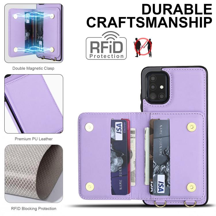 For Samsung Galaxy A71 4G Crossbody Dual-buckle Wallet RFID Back Leather Phone Case