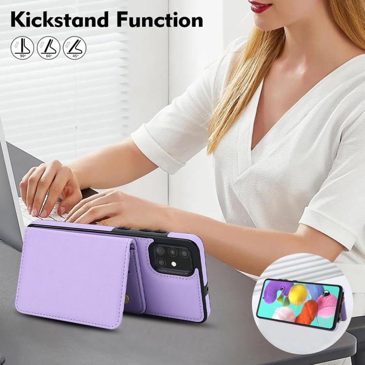 For Samsung Galaxy A71 4G Crossbody Dual-buckle Wallet RFID Back Leather Phone Case