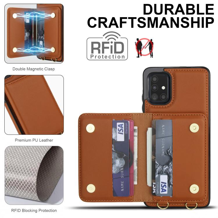 For Samsung Galaxy A71 4G Crossbody Dual-buckle Wallet RFID Back Leather Phone Case