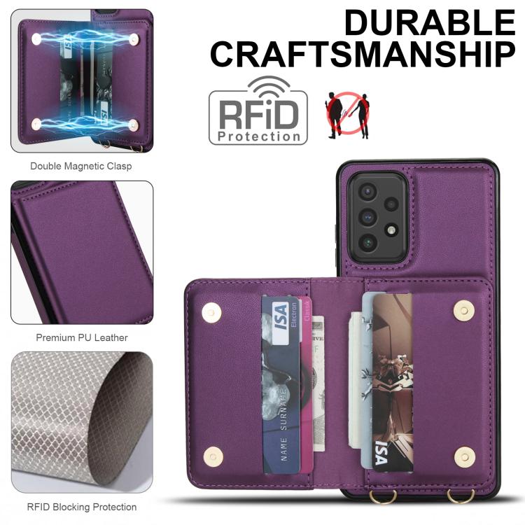 For Samsung Galaxy A52 5G / 4G Crossbody Dual-buckle Wallet RFID Back Leather Phone Case