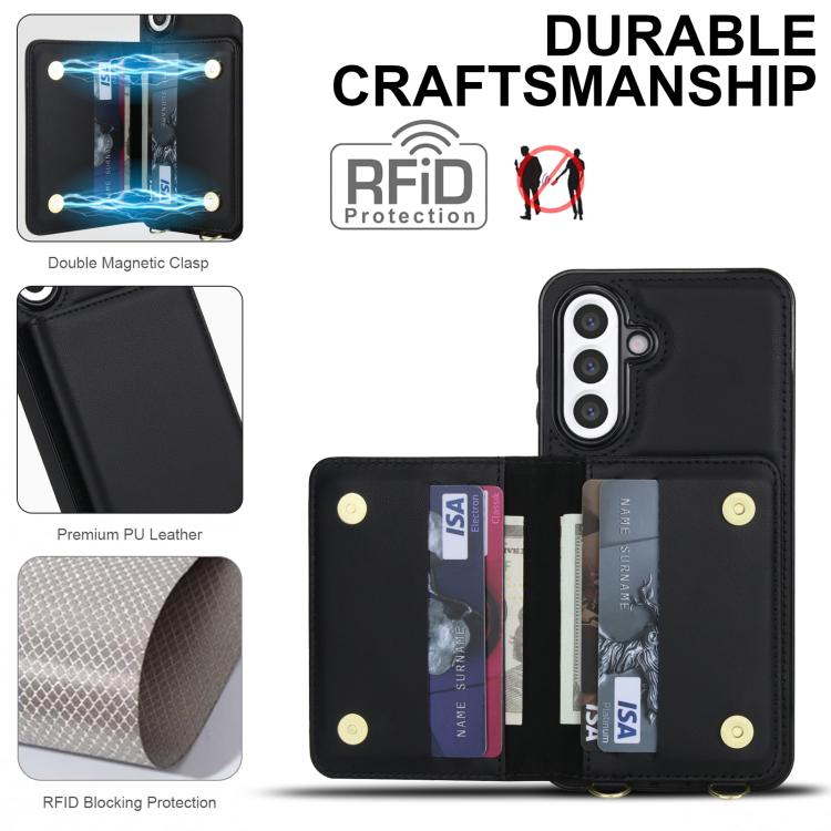 For Samsung Galaxy A56 5G Crossbody Dual-buckle Wallet RFID Back Leather Phone Case