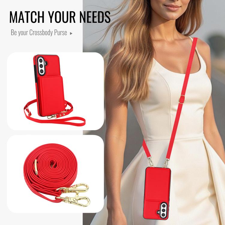 For Samsung Galaxy A56 5G Crossbody Dual-buckle Wallet RFID Back Leather Phone Case