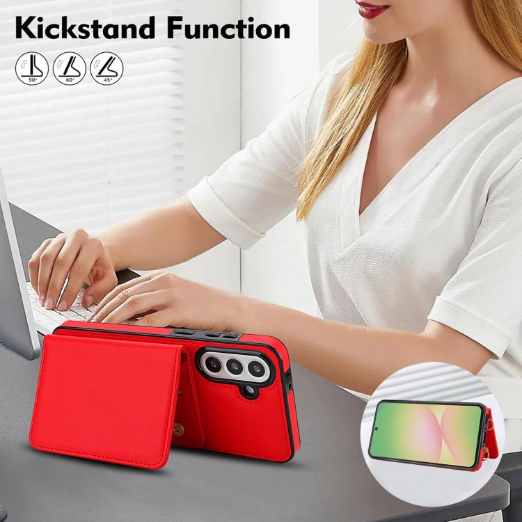 For Samsung Galaxy A56 5G Crossbody Dual-buckle Wallet RFID Back Leather Phone Case