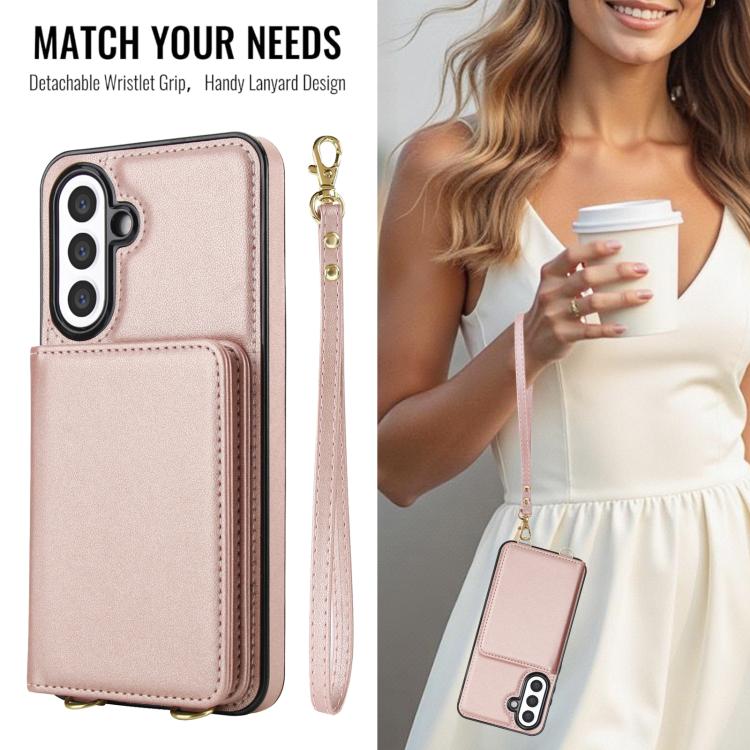 For Samsung Galaxy A56 5G Crossbody Dual-buckle Wallet RFID Back Leather Phone Case