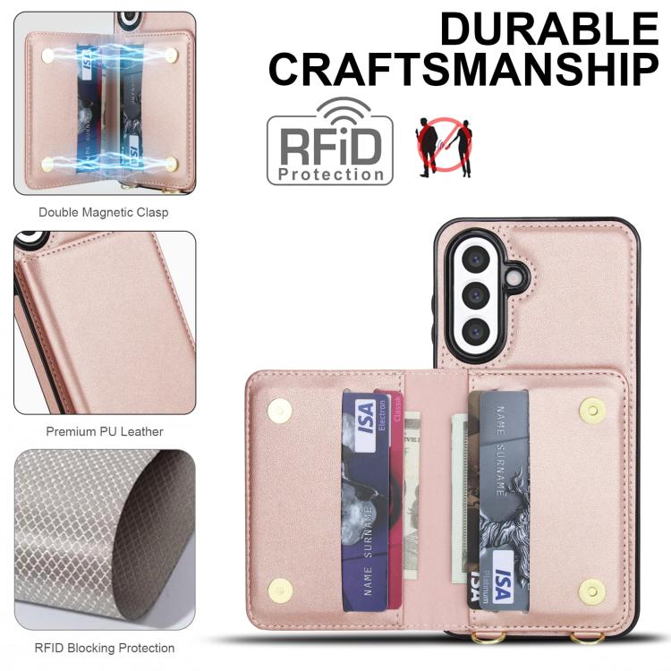 For Samsung Galaxy A56 5G Crossbody Dual-buckle Wallet RFID Back Leather Phone Case