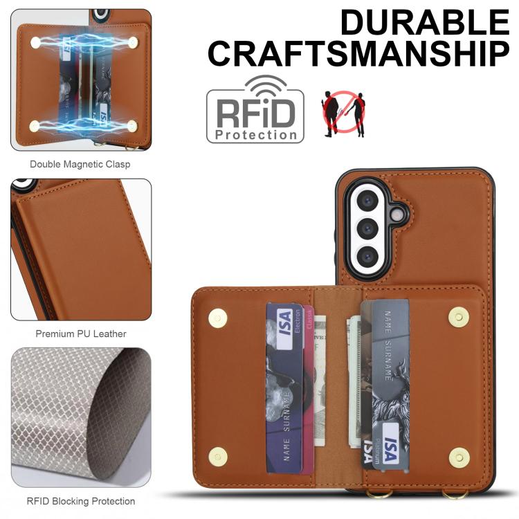 For Samsung Galaxy A56 5G Crossbody Dual-buckle Wallet RFID Back Leather Phone Case