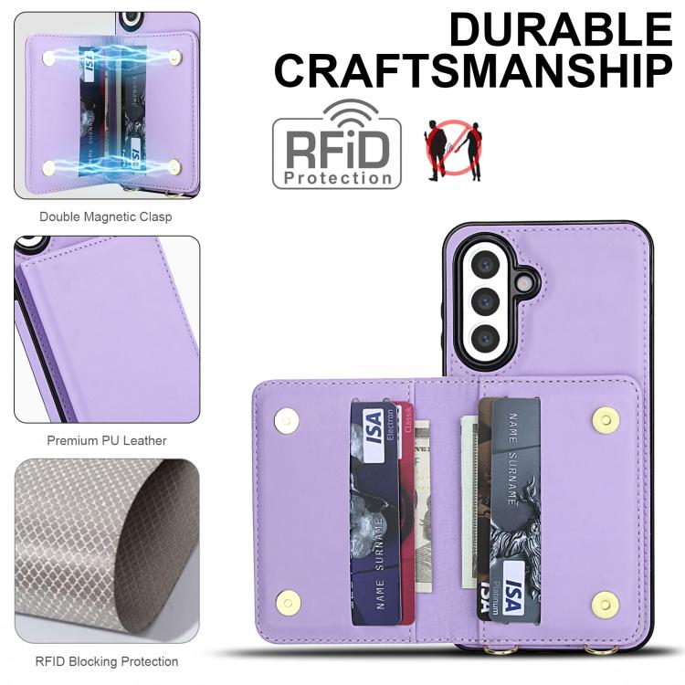 For Samsung Galaxy A36 5G Crossbody Dual-buckle Wallet RFID Back Leather Phone Case