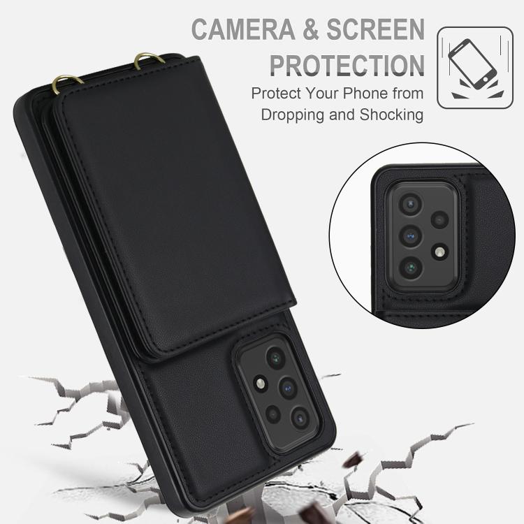 For Samsung Galaxy A73 Crossbody Dual-buckle Wallet RFID Back Leather Phone Case
