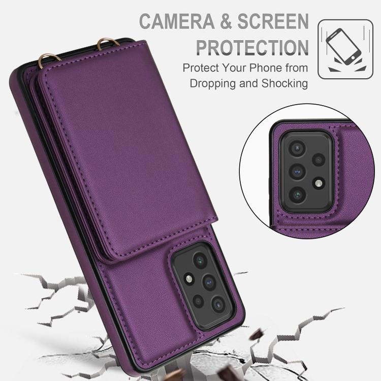 For Samsung Galaxy A73 Crossbody Dual-buckle Wallet RFID Back Leather Phone Case