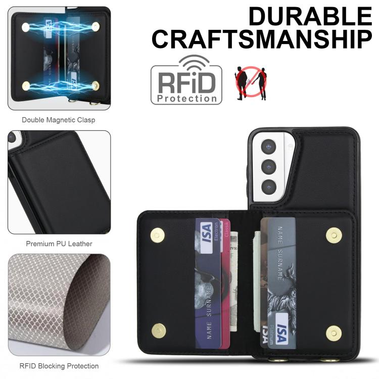 For Samsung Galaxy S21+ 5G Crossbody Dual-buckle Wallet RFID Back Leather Phone Case