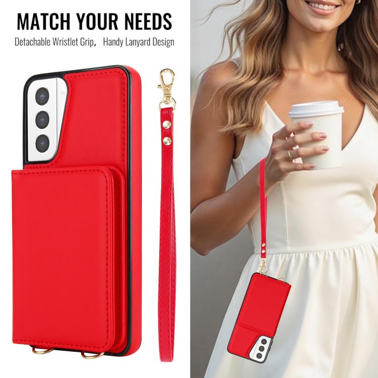 For Samsung Galaxy S21+ 5G Crossbody Dual-buckle Wallet RFID Back Leather Phone Case