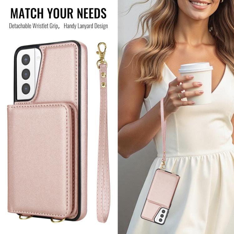 For Samsung Galaxy S21+ 5G Crossbody Dual-buckle Wallet RFID Back Leather Phone Case