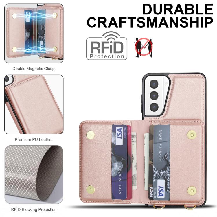 For Samsung Galaxy S21+ 5G Crossbody Dual-buckle Wallet RFID Back Leather Phone Case