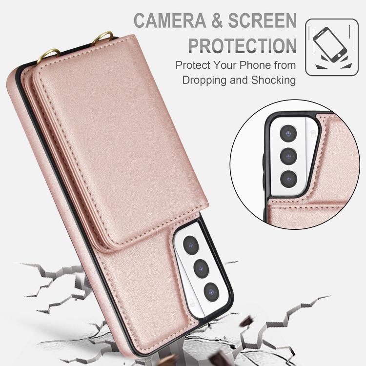 For Samsung Galaxy S21+ 5G Crossbody Dual-buckle Wallet RFID Back Leather Phone Case