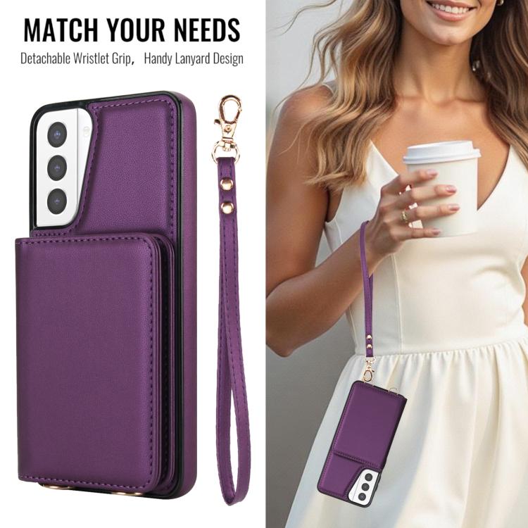 For Samsung Galaxy S21+ 5G Crossbody Dual-buckle Wallet RFID Back Leather Phone Case