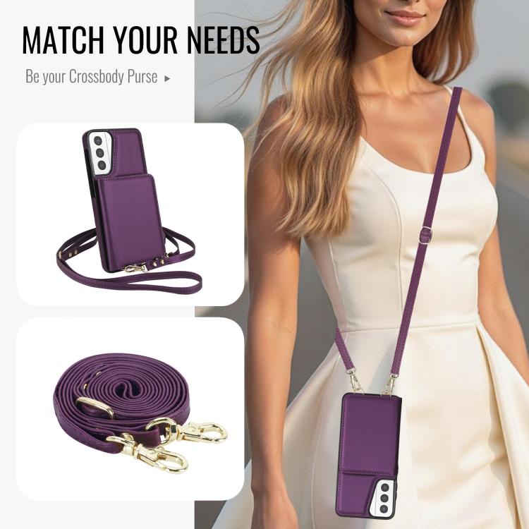 For Samsung Galaxy S21+ 5G Crossbody Dual-buckle Wallet RFID Back Leather Phone Case