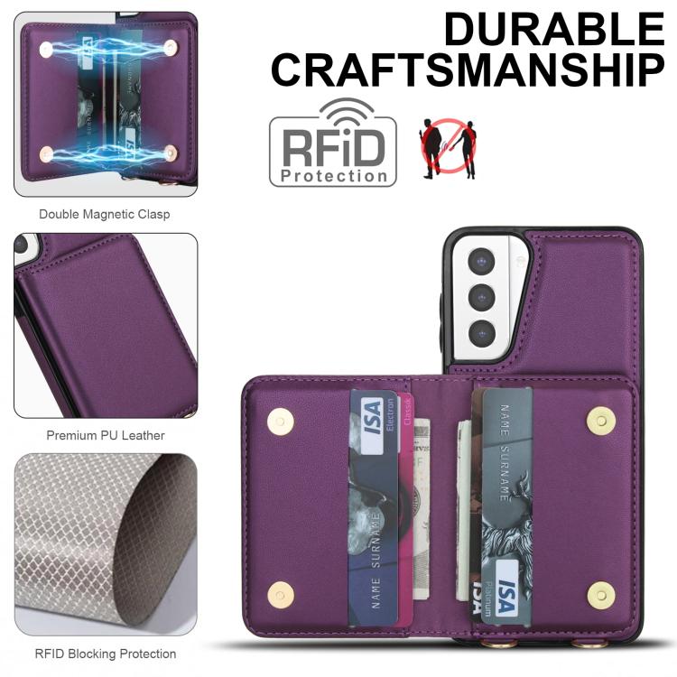 For Samsung Galaxy S21+ 5G Crossbody Dual-buckle Wallet RFID Back Leather Phone Case