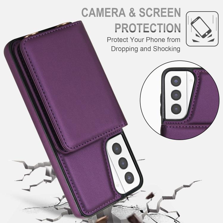 For Samsung Galaxy S21+ 5G Crossbody Dual-buckle Wallet RFID Back Leather Phone Case