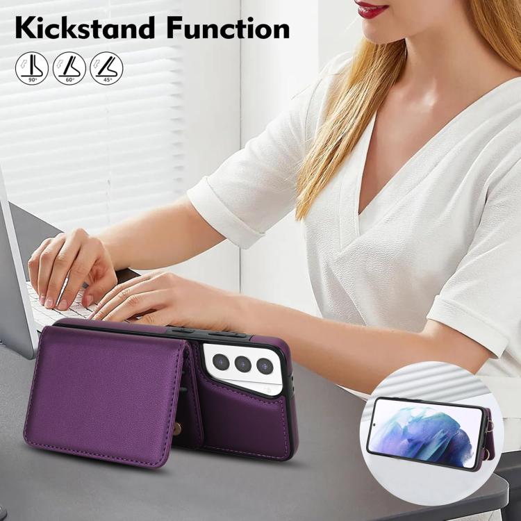 For Samsung Galaxy S21+ 5G Crossbody Dual-buckle Wallet RFID Back Leather Phone Case