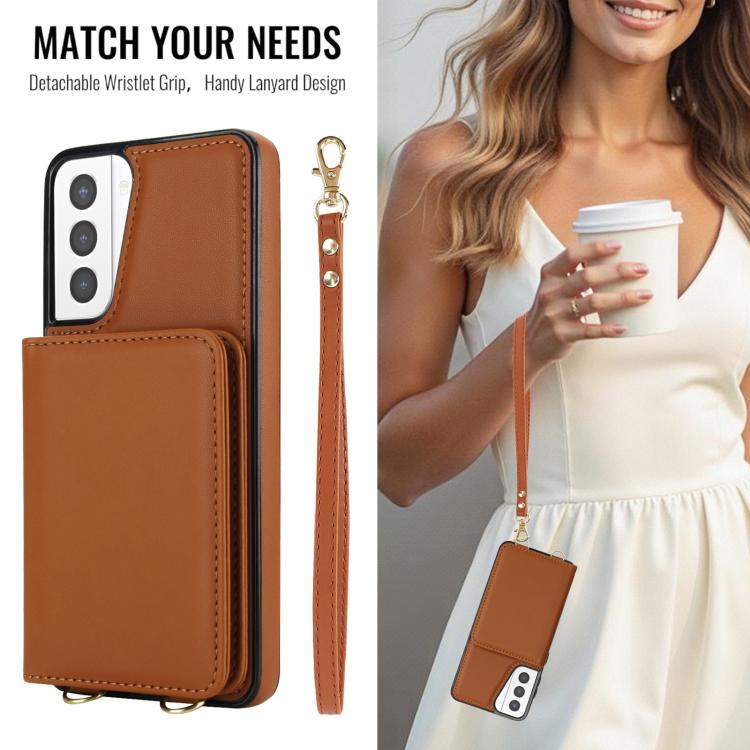 For Samsung Galaxy S21+ 5G Crossbody Dual-buckle Wallet RFID Back Leather Phone Case