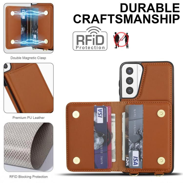 For Samsung Galaxy S21+ 5G Crossbody Dual-buckle Wallet RFID Back Leather Phone Case