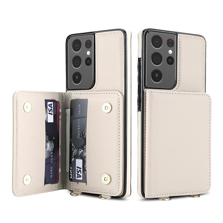 For Samsung Galaxy S21 Ultra 5G Crossbody Dual-buckle Wallet RFID Back Leather Phone Case