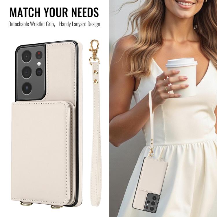 For Samsung Galaxy S21 Ultra 5G Crossbody Dual-buckle Wallet RFID Back Leather Phone Case