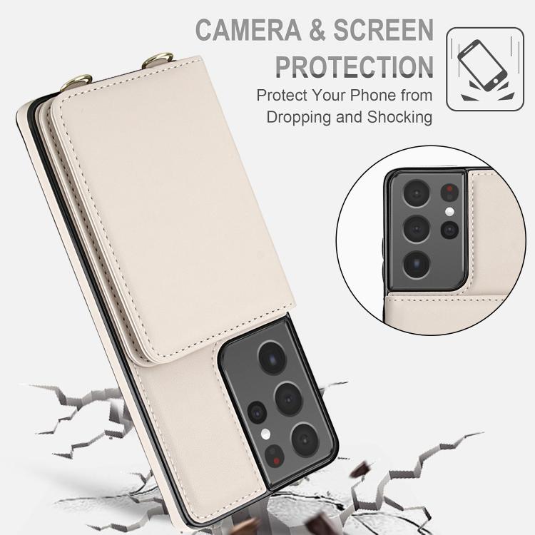 For Samsung Galaxy S21 Ultra 5G Crossbody Dual-buckle Wallet RFID Back Leather Phone Case
