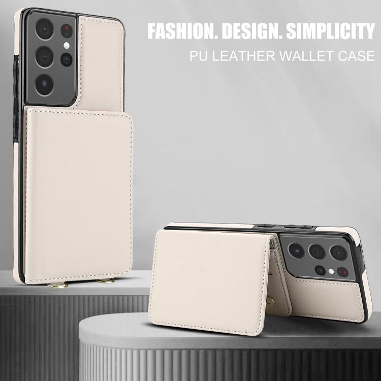 For Samsung Galaxy S21 Ultra 5G Crossbody Dual-buckle Wallet RFID Back Leather Phone Case
