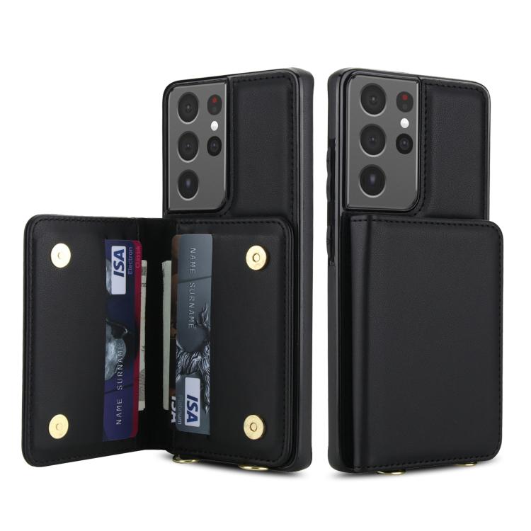 For Samsung Galaxy S21 Ultra 5G Crossbody Dual-buckle Wallet RFID Back Leather Phone Case