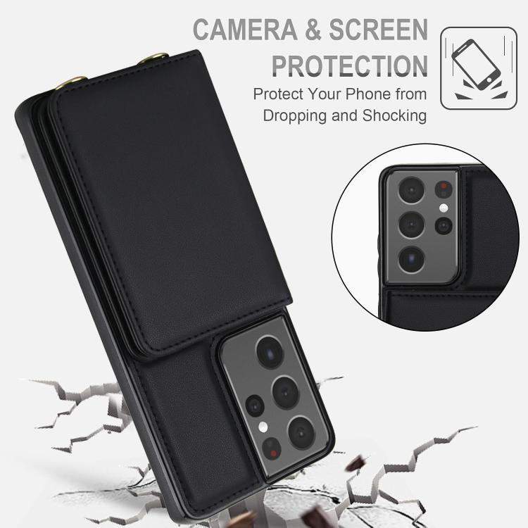 For Samsung Galaxy S21 Ultra 5G Crossbody Dual-buckle Wallet RFID Back Leather Phone Case