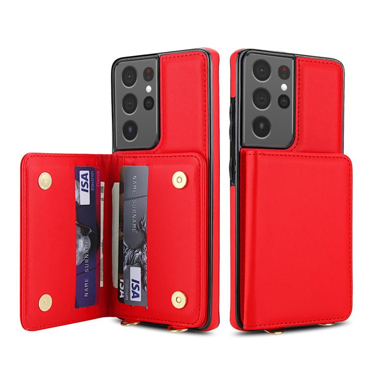 For Samsung Galaxy S21 Ultra 5G Crossbody Dual-buckle Wallet RFID Back Leather Phone Case