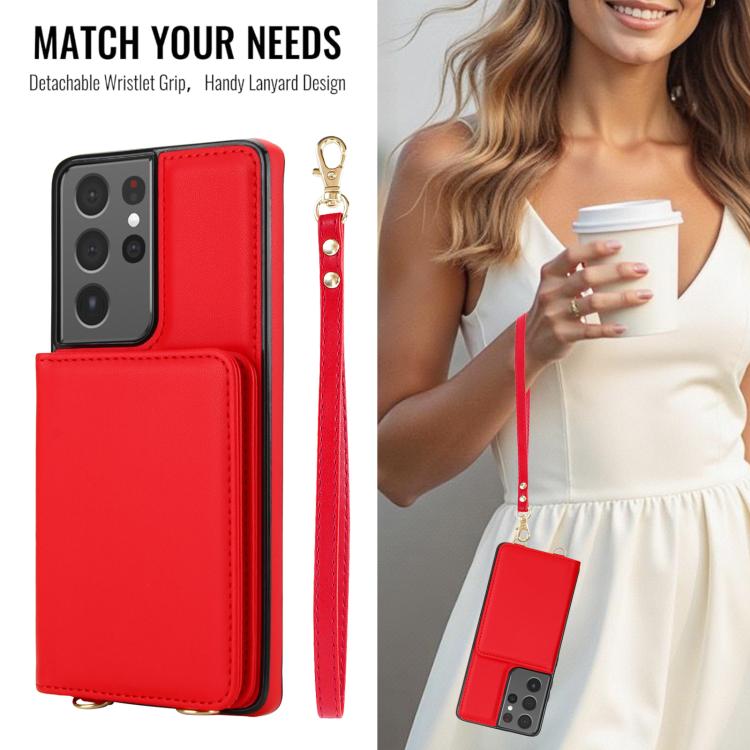 For Samsung Galaxy S21 Ultra 5G Crossbody Dual-buckle Wallet RFID Back Leather Phone Case