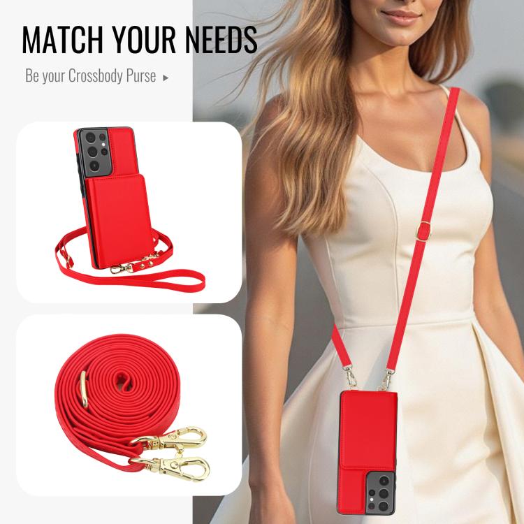 For Samsung Galaxy S21 Ultra 5G Crossbody Dual-buckle Wallet RFID Back Leather Phone Case