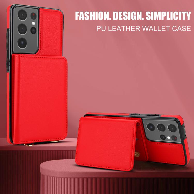 For Samsung Galaxy S21 Ultra 5G Crossbody Dual-buckle Wallet RFID Back Leather Phone Case