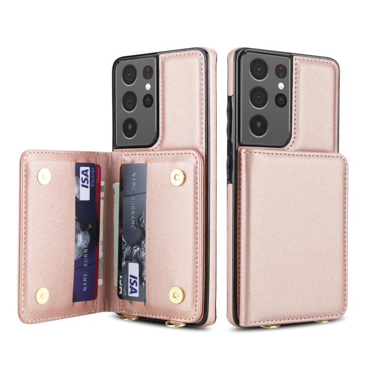 For Samsung Galaxy S21 Ultra 5G Crossbody Dual-buckle Wallet RFID Back Leather Phone Case