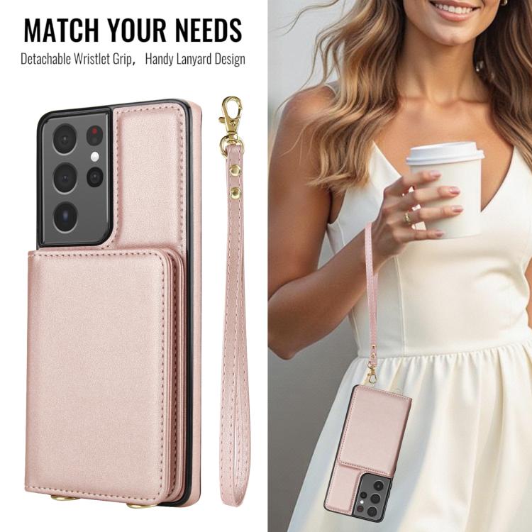 For Samsung Galaxy S21 Ultra 5G Crossbody Dual-buckle Wallet RFID Back Leather Phone Case