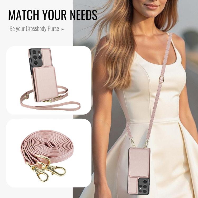 For Samsung Galaxy S21 Ultra 5G Crossbody Dual-buckle Wallet RFID Back Leather Phone Case