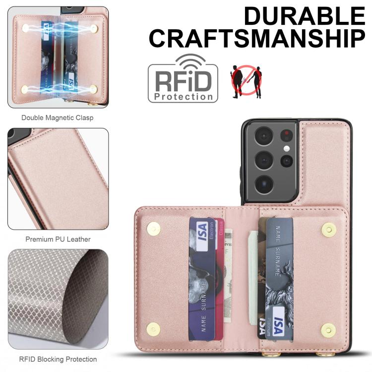 For Samsung Galaxy S21 Ultra 5G Crossbody Dual-buckle Wallet RFID Back Leather Phone Case