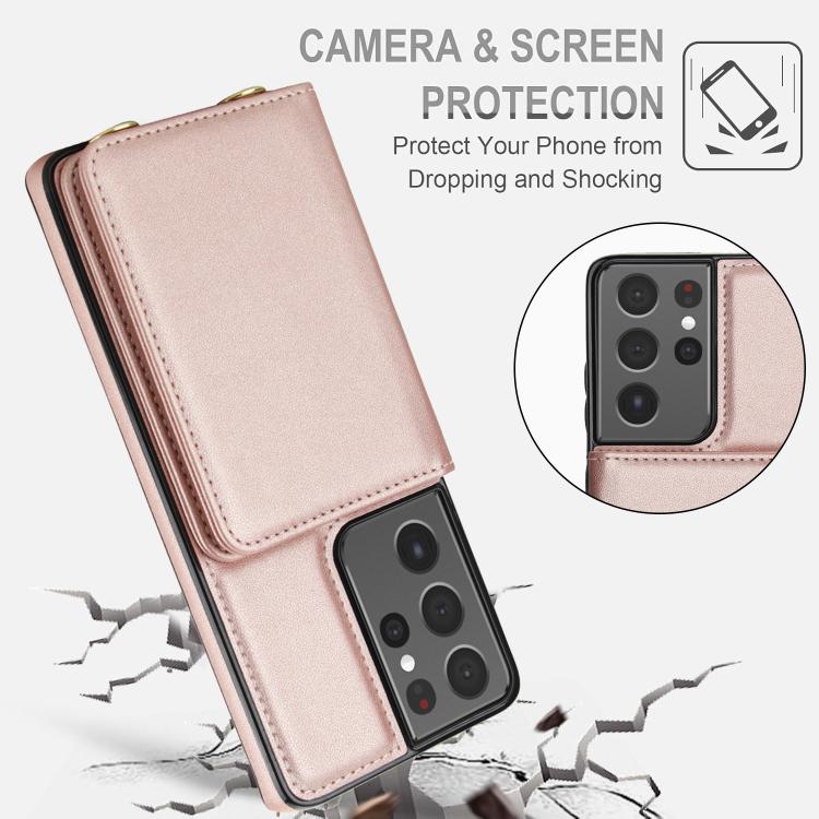 For Samsung Galaxy S21 Ultra 5G Crossbody Dual-buckle Wallet RFID Back Leather Phone Case