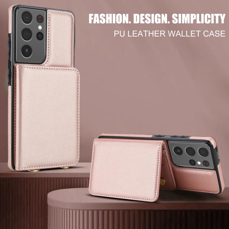 For Samsung Galaxy S21 Ultra 5G Crossbody Dual-buckle Wallet RFID Back Leather Phone Case