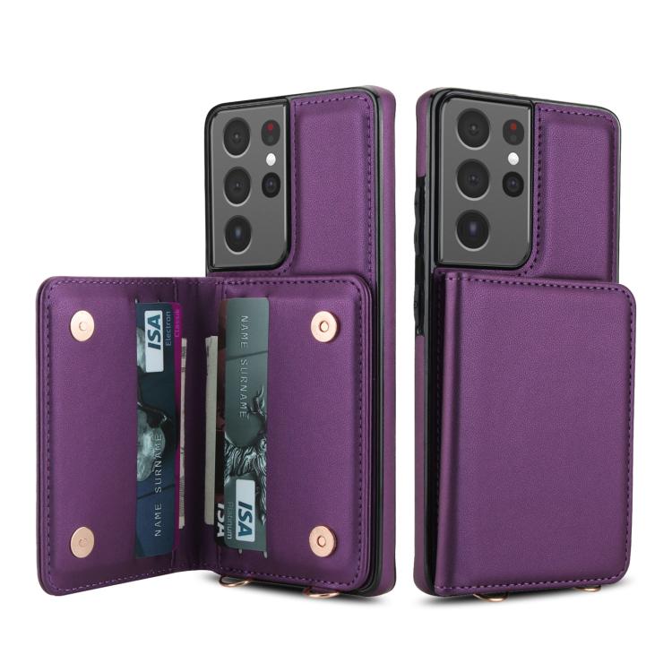 For Samsung Galaxy S21 Ultra 5G Crossbody Dual-buckle Wallet RFID Back Leather Phone Case