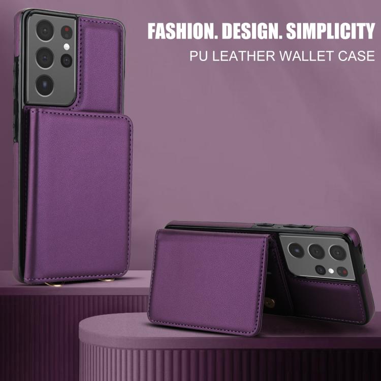 For Samsung Galaxy S21 Ultra 5G Crossbody Dual-buckle Wallet RFID Back Leather Phone Case