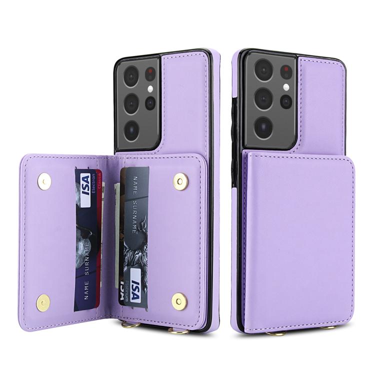 For Samsung Galaxy S21 Ultra 5G Crossbody Dual-buckle Wallet RFID Back Leather Phone Case