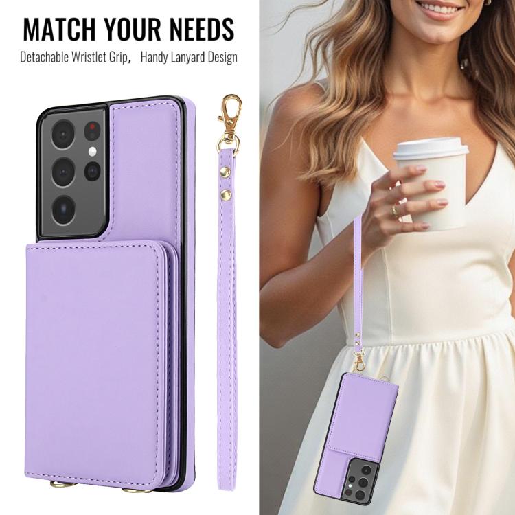 For Samsung Galaxy S21 Ultra 5G Crossbody Dual-buckle Wallet RFID Back Leather Phone Case