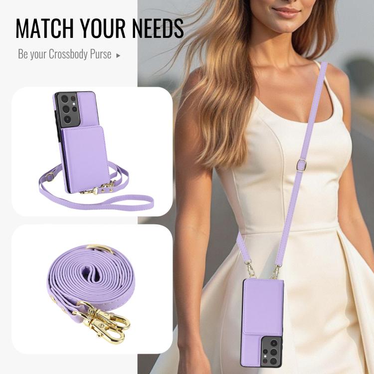 For Samsung Galaxy S21 Ultra 5G Crossbody Dual-buckle Wallet RFID Back Leather Phone Case