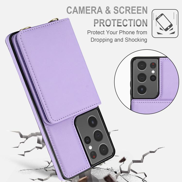 For Samsung Galaxy S21 Ultra 5G Crossbody Dual-buckle Wallet RFID Back Leather Phone Case