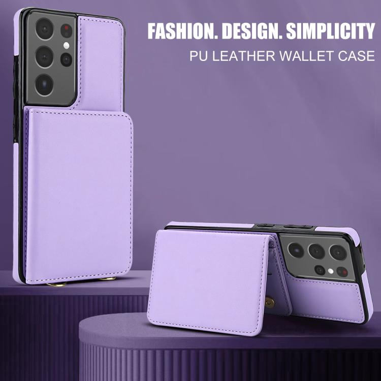 For Samsung Galaxy S21 Ultra 5G Crossbody Dual-buckle Wallet RFID Back Leather Phone Case