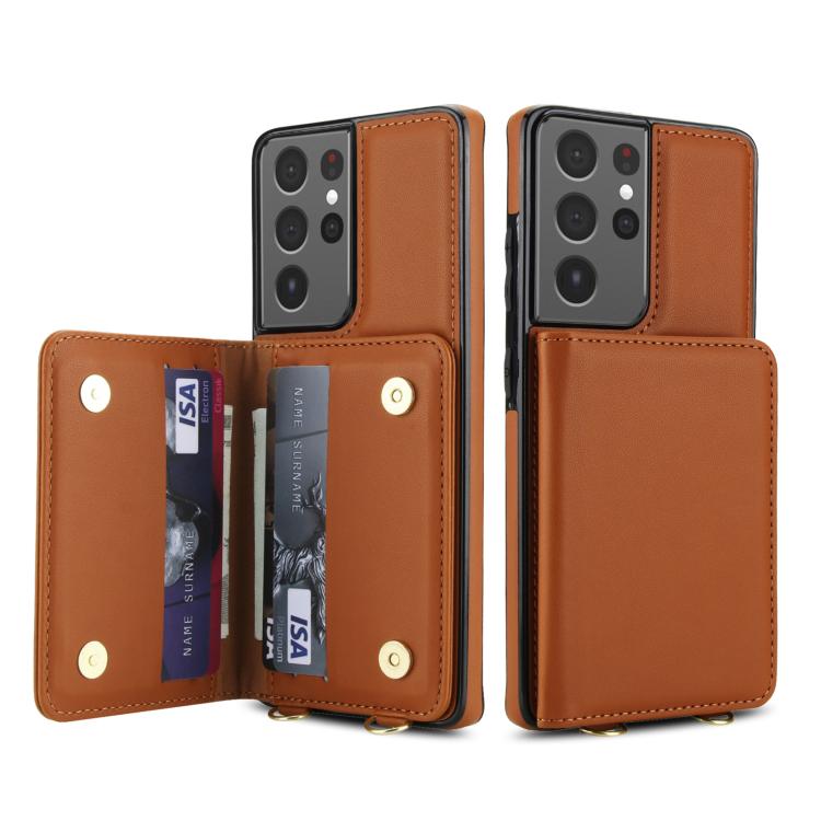 For Samsung Galaxy S21 Ultra 5G Crossbody Dual-buckle Wallet RFID Back Leather Phone Case